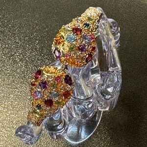 BEAUTIFUL HAND SET GEMSTONES IN STERLING SILVER & GOLD EMBRACED BANGLE
